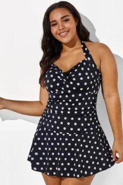 Black Halter Sweetheart Polka Dot Sexy Swimdress -Bikini By Muse b sfsd1911031 4