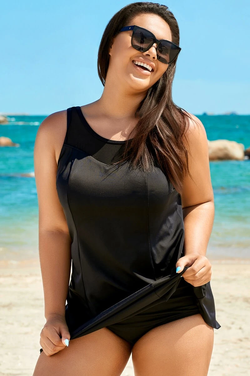 Black Elegant Women Mesh High Neck Swimdress 3 Black Elegant Women Mesh High Neck Swimdress - Image 3