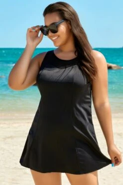 Black Elegant Women Mesh High Neck Swimdress 7 Black Elegant Women Mesh High Neck Swimdress -Bikini By Muse b sfsd1911036 5