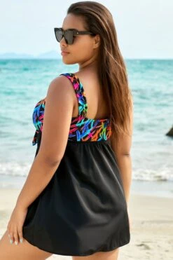 Fashionable Tie Front V-Neck Tummy Control Swimdress -Bikini By Muse b sfsd1911038 3