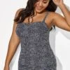 Black Twist Front Sweetheart Neckline Ruffle Swimdress