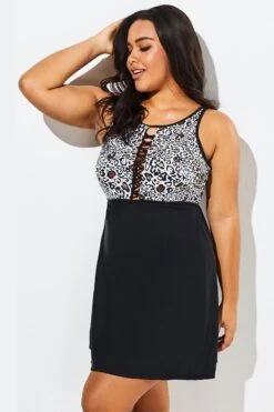 Black Leopard Print Sexy Side Lace Up Swimdress 8 Black Leopard Print Sexy Side Lace Up Swimdress -Bikini By Muse b sfsd1911045 3