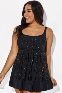 Black Square Neck Ruffle Vintage Women Swimdress -Bikini By Muse b sfsd1911046 33