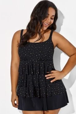 Black Square Neck Ruffle Vintage Women Swimdress -Bikini By Muse b sfsd1911046 44