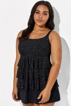 Black Square Neck Ruffle Vintage Women Swimdress -Bikini By Muse b sfsd1911046 55