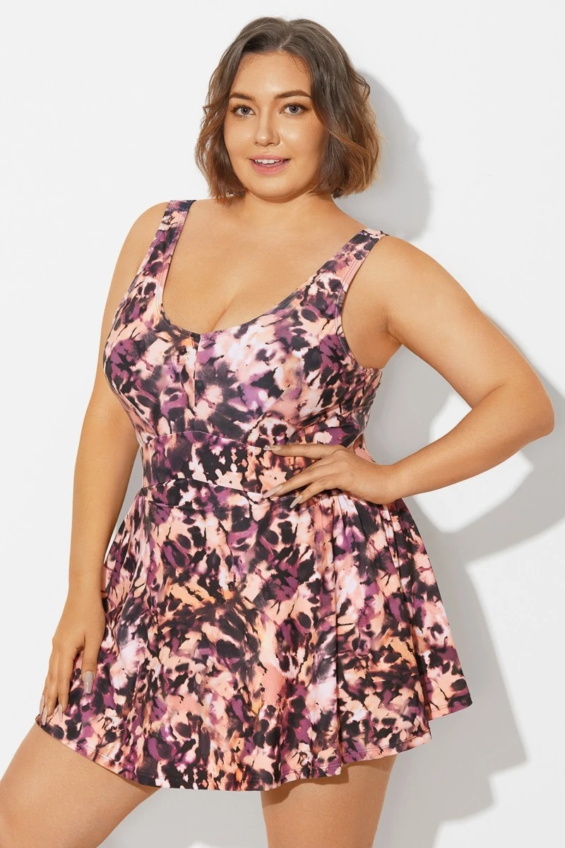 V-Neck Auburn Tie Dye Black Elegant Swimdress 6 V-Neck Auburn Tie Dye Black Elegant Swimdress - Image 6