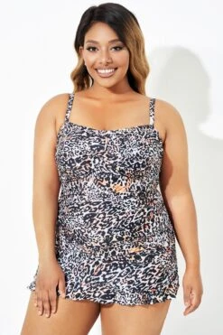 Leopard Twist Front Sweetheart Neckline Ruffle Swimdress -Bikini By Muse b sfsd1911053 4
