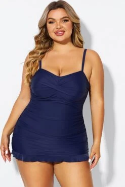 Dark Blue Twist Front Sweetheart Neckline Ruffle Swimdress 8 Dark Blue Twist Front Sweetheart Neckline Ruffle Swimdress -Bikini By Muse b sfsd1911054 3