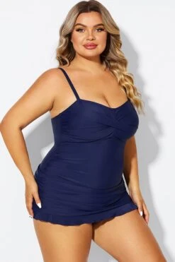 Dark Blue Twist Front Sweetheart Neckline Ruffle Swimdress 10 Dark Blue Twist Front Sweetheart Neckline Ruffle Swimdress -Bikini By Muse b sfsd1911054 5