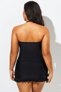 Solid Black Fringe Ruffle Hem Bandeau Swimdress 10 Solid Black Fringe Ruffle Hem Bandeau Swimdress -Bikini By Muse b sfsd1911060 5