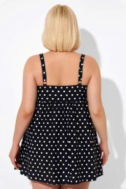 Black Dot Retro Round Neck Wide Strap Swimdress -Bikini By Muse b sfsd2003039 2