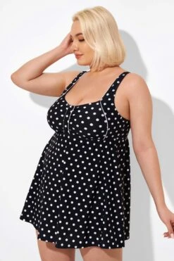 Black Dot Retro Round Neck Wide Strap Swimdress -Bikini By Muse b sfsd2003039 4