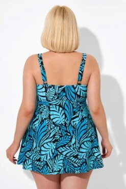 Blue Leaves Printed V-neck Women Swimdress -Bikini By Muse b sfsd2003046 2