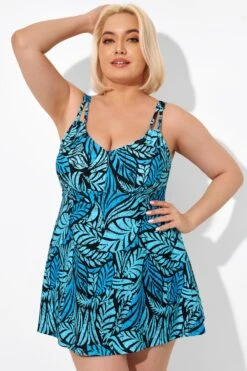 Blue Leaves Printed V-neck Women Swimdress -Bikini By Muse b sfsd2003046 4