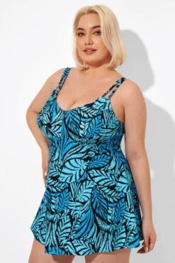 Blue Leaves Printed V-neck Women Swimdress -Bikini By Muse b sfsd2003046 5