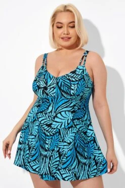 Blue Leaves Printed V-neck Women Swimdress -Bikini By Muse b sfsd2003046 6