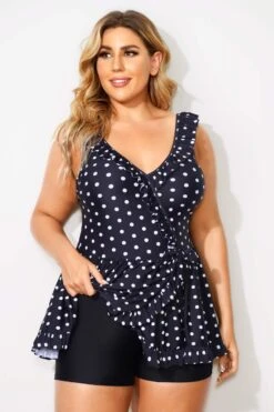 Polka Dots Ruffle V-neck Classic Women Swimdress -Bikini By Muse b sfsd2003052 3