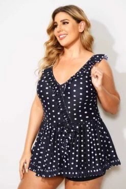 Polka Dots Ruffle V-neck Classic Women Swimdress -Bikini By Muse b sfsd2003052 4