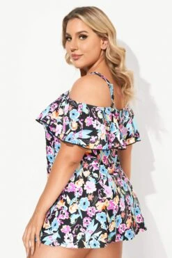 Floral Printed Off-the-Shoulder Flounce Swimdress -Bikini By Muse b sfsd2003054 3