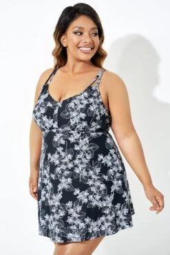 Black Floral Printed Double Strap Women Swimdress -Bikini By Muse b sfsd2003068 5