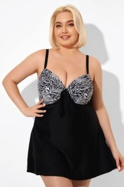 Black & White Jungle Tie Front Underwire Swimdress 11 Black & White Jungle Tie Front Underwire Swimdress -Bikini By Muse b sfsd2003121 5