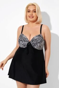 Black & White Jungle Tie Front Underwire Swimdress 10 Black & White Jungle Tie Front Underwire Swimdress -Bikini By Muse b sfsd2003121 6