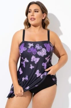 Elegant Ombre Butterfly Print Square Neck Swimdress -Bikini By Muse b sfsd2003133 3