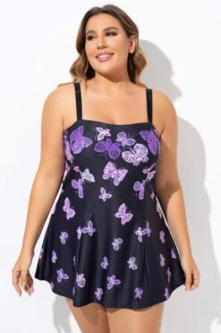 Elegant Ombre Butterfly Print Square Neck Swimdress -Bikini By Muse b sfsd2003133 5