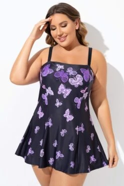Elegant Ombre Butterfly Print Square Neck Swimdress -Bikini By Muse b sfsd2003133 6