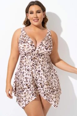 Leopard Retro Wrap Adjustable Wide Strap Swimdress -Bikini By Muse b sfsd2003155 5