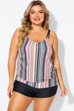 Vintage Multi Color Double Straps Tankini Top
