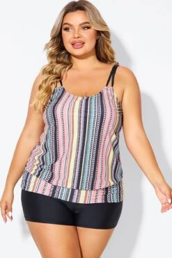 Vintage Multi Color Double Straps Tankini Top -Bikini By Muse b sftan010008 3