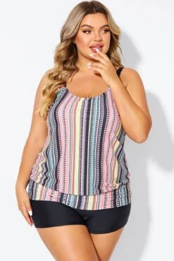 Vintage Multi Color Double Straps Tankini Top -Bikini By Muse b sftan010008 4