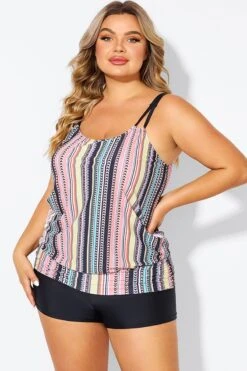 Vintage Multi Color Double Straps Tankini Top -Bikini By Muse b sftan010008 5