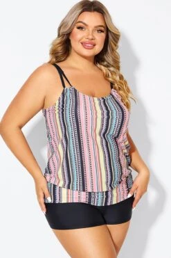 Vintage Multi Color Double Straps Tankini Top -Bikini By Muse b sftan010008 6