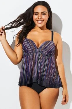 Stripe Flowy Sweetheart Neckline Underwire Tankini Set -Bikini By Muse b sftan1911025 3