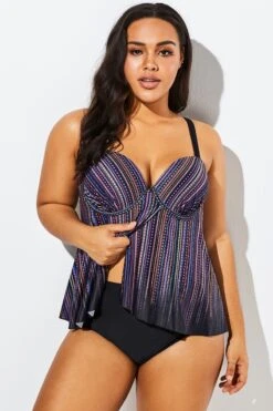 Stripe Flowy Sweetheart Neckline Underwire Tankini Set -Bikini By Muse b sftan1911025 4
