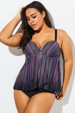 Stripe Flowy Sweetheart Neckline Underwire Tankini Set -Bikini By Muse b sftan1911025 5