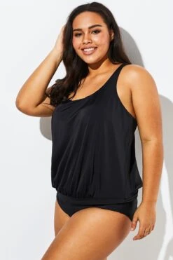 Black Racerback Tummy Control Blouson Tankini Set -Bikini By Muse b sftan1911062 3