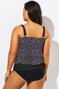 Black White Dot Loop Strap Blouson Tankini Top -Bikini By Muse b sftan1911127 55 1