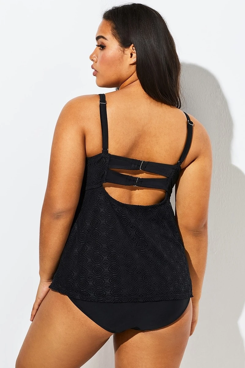 Black Faux Flyaway Flowy Twist Front Tankini Set 6 Black Faux Flyaway Flowy Twist Front Tankini Set - Image 6