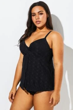 Black Faux Flyaway Flowy Twist Front Tankini Set 10 Black Faux Flyaway Flowy Twist Front Tankini Set -Bikini By Muse b sftan1911161 4