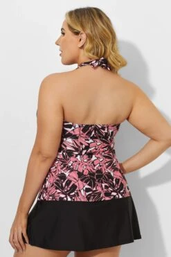 Flower Halter V Neckline Tankini With Slit Skirt -Bikini By Muse b sftan1911168 3