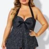 White Dots Bow Handkerchief Halter Tankini Top