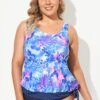 Hibiscus Printed Side Tie Blouson Tankini Top
