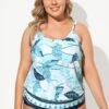 Scoopneck Leaf Print Ropes Blouson Tankini Top