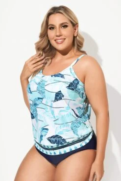 Scoopneck Leaf Print Ropes Blouson Tankini Top -Bikini By Muse b sftan2003050 4