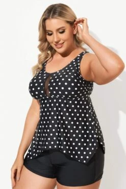 Black Dots Classic Handkerchief-Hem Tankini Top -Bikini By Muse b sftan2003146 4