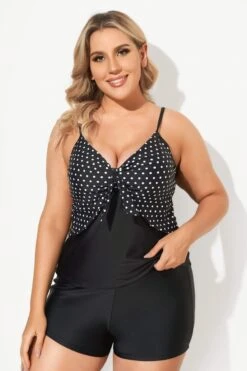 Black Dots Sweetheart Neck Tie Front Tankini Top 6 Black Dots Sweetheart Neck Tie Front Tankini Top -Bikini By Muse b sftan2003149 2