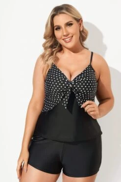 Black Dots Sweetheart Neck Tie Front Tankini Top 7 Black Dots Sweetheart Neck Tie Front Tankini Top -Bikini By Muse b sftan2003149 4